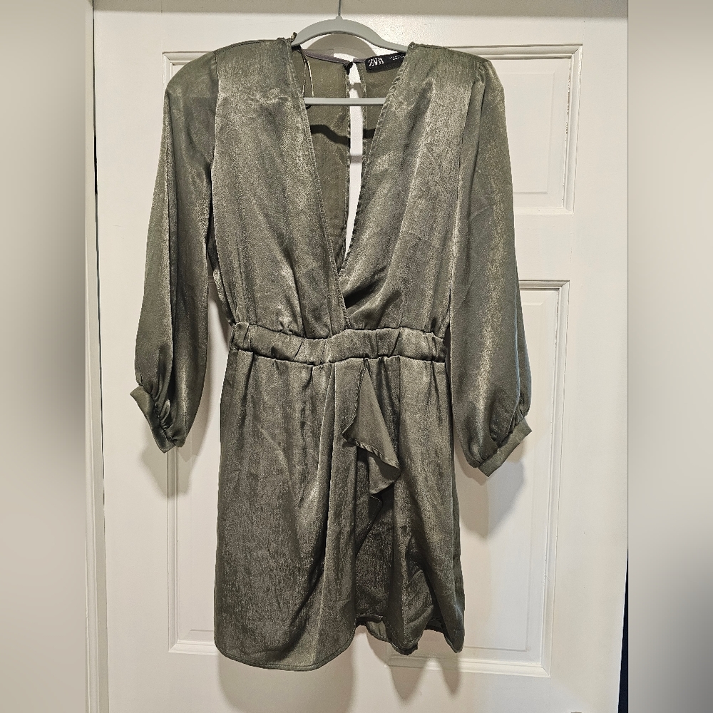 Zara long sleeve green silky romper size small